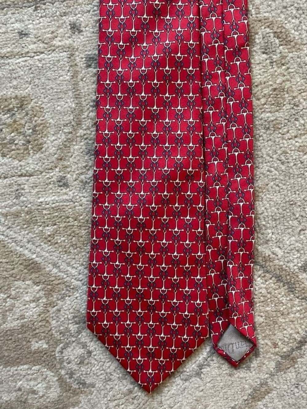 Christian Dior Vintage Red Silk Horsebit Pattern Tie